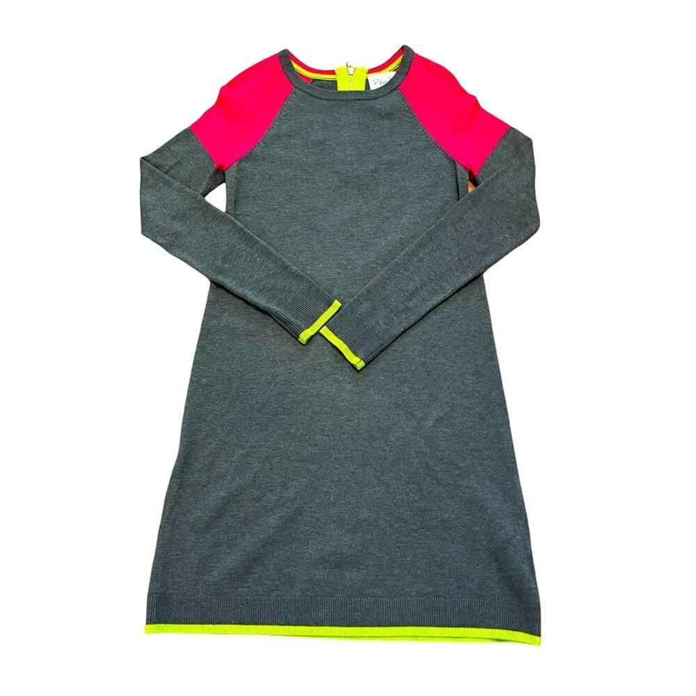 Eliza J Gray Color Block Long Sleeve Sweater Dress EUC Hot Pink Lime Green